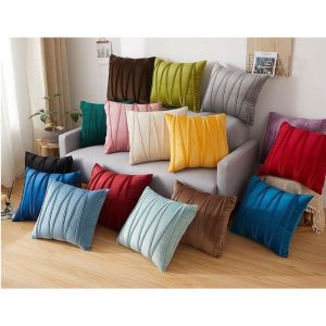 Decorative Striped Throw Pillow Covers 16 X 16 Inch,Soft Solid Velvet Pillow Covers Cushion Case With Zigzag Pattern For Sofa Bedroom 40 X 40 Cm (Pack Of 2) Beige, 150 Tc