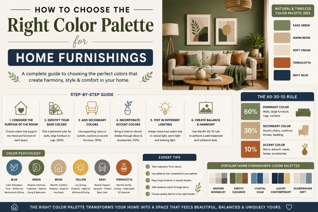 Infographic showing how to choose the right color palette for home furnishings